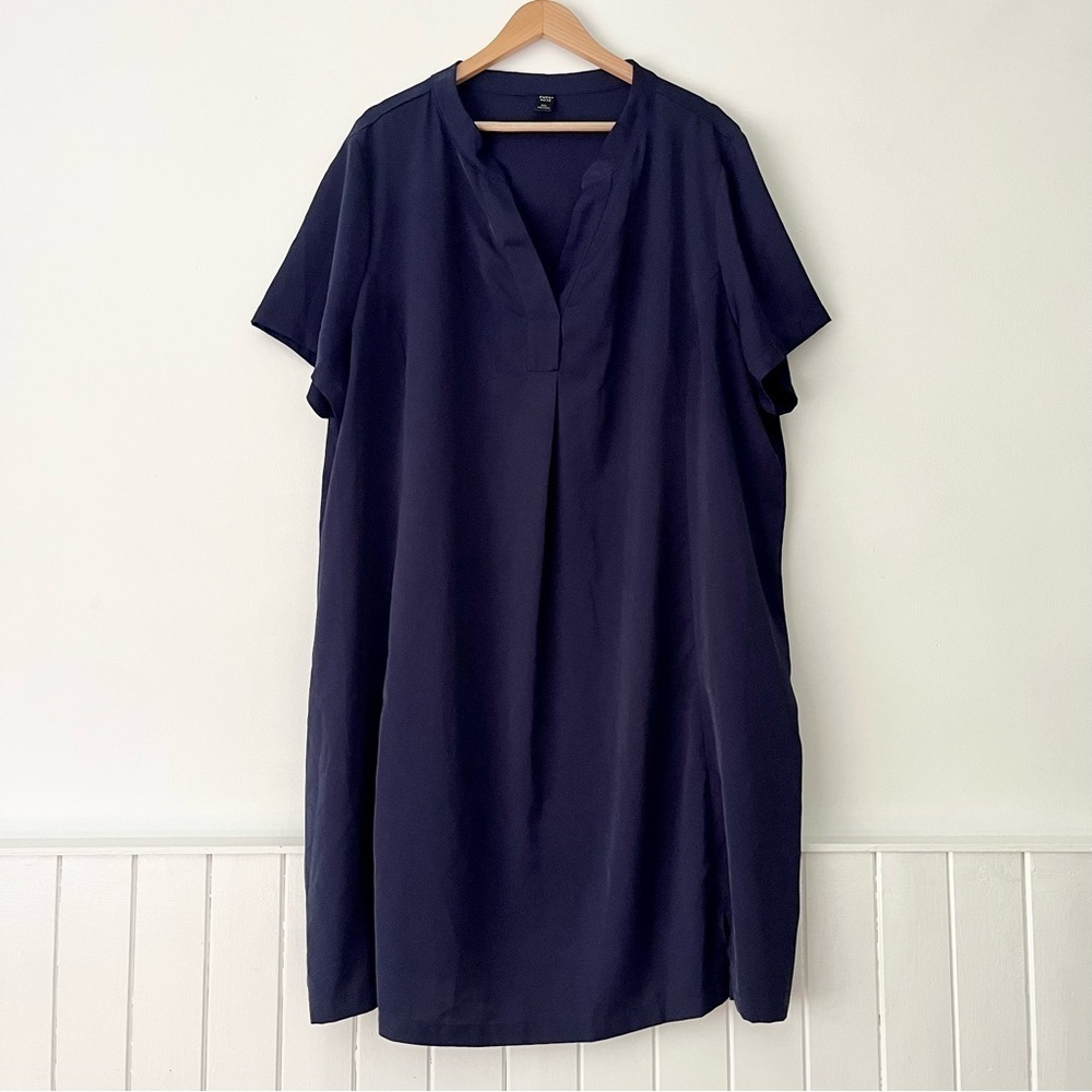 Emery Rose Navy Split Neck Short Sleeve Shift Dress Size 5X